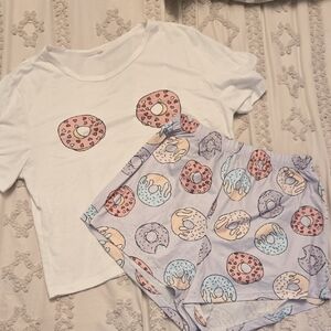 SHEIN White and Purple Donut Print Pajama Set